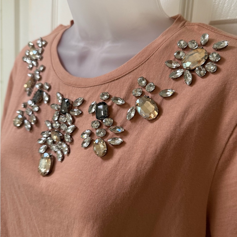 Express Embellished Short Sleeve Tee in Peach